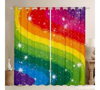 feelingyou Coloridas cortinas de ventana de arco iris para dormitorio, tamaño L simple arco iris rural blanco brillo sombra decoración del hogar hermosa decoración natural cortinas de ventana 2