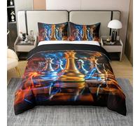 feelingyou Colorido ajedrez 100% algodón cubierta de edredón tamaño XL 3 piezas de ajedrez internacional decorativo para niños 3D juego abstracto cubierta de consolación, 2 fundas de almohada (sin