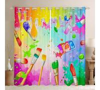 feelingyou Cortina de acuarela para dormitorio,Cortina de ventana de graffiti de pintura artística abstracta para niñas adolescentes,Brillante brillo pintura pincel impresión decoración microfibra