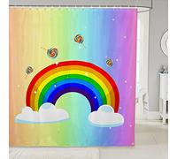 feelingyou Cortina de baño de arco iris para niños y niñas Girly Acuarela Lindas coloridas piruletas Cortinas de ducha, Lindo Kawaii para Baño para Duchas y Bañeras (12 Ojales) 72 "W x 84" L
