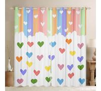 feelingyou Cortina de corazón colorido Decoración del hogar,Rayas Arco Iris Arte Cortinas para Niñas Niños,Kawaii Princesa Estilo Amor Ventana Cortinas para Oficina,Tamaño XXL
