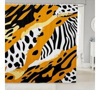 feelingyou Cortina de ducha abstracta de graffiti tamaño M rayas cebra y estampado de leopardo cortina de baño para niños animales salvajes amarillo negro blanco accesorios de baño con gancho