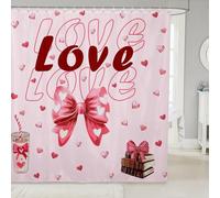 feelingyou Cortina de ducha con diseño de corazones rosados, tamaño S, diseño romántico, diseño de princesas románticas, cortina de baño para niños, accesorios de baño con estampado rosa, accesorios