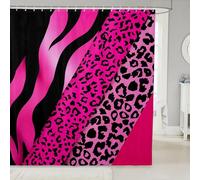 feelingyou Cortina de ducha con estampado de leopardo, tamaño L, diseño de animales salvajes, cebra, rayas, cortina de baño para adultos, geométrica rosa y negra, accesorios de baño con ganchos