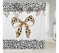 feelingyou Cortina de ducha con estampado de leopardo, tamaño M, retro, marrón, lazo, blanco, cortina de baño para niños, piel de animal salvaje negra africana, accesorios de baño con ganchos