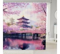 feelingyou Cortina de ducha con flores de cerezo, tamaño S, acuarela, flores rosadas japonesas, cortina de baño para niños, escenarios tradicionales, accesorios de baño con ganchos