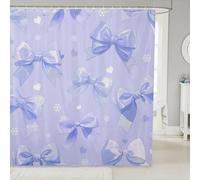feelingyou Cortina de ducha con lazo azul, cortina de baño de estilo princesa de arco púrpura acuarela para niños y niños, hermosa chica lindo corazón impresión impermeable cortina de tela con 12