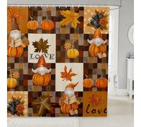 feelingyou Cortina de ducha de cosecha de calabaza de otoño, tela impermeable, diseño rústico de hojas de arce otoñal, cortina de baño, decoración de patchwork, país de campo, cortina colgante con