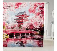 feelingyou Cortina de ducha de flores rosadas tamaño L acuarela flor de cerezo cortina de baño floral para adultos pintura estilo japonés accesorios de baño con gancho