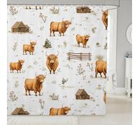 feelingyou Cortina de ducha de ganado Highland tamaño M Colorido y hermoso cortina de baño para niños rústico lindo vintage animales salvajes y plantas accesorios de baño con ganchos
