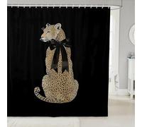 feelingyou Cortina de ducha de guepardo africano tamaño S estampado leopardo safari animal cortina de baño para niños Bowknot negro accesorios de baño de lujo con gancho