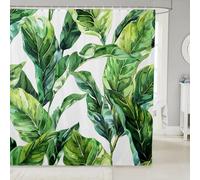 feelingyou Cortina de ducha de hojas de palmera para bañeras, estilo tropical, cortina de ducha de baño, pintura al óleo, hojas y plantas, cortinas de baño, cortinas de baño blancas y verdes, cortinas