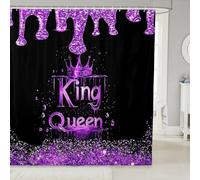 feelingyou Cortina de ducha de rey y reina con gancho, corona impresión brillante brillo cortina de baño impermeable, accesorios de baño púrpura negro decoración del panel, tamaño l