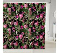 feelingyou Cortina de ducha de tela con diseño de colibrí con diseño de animales, hojas florales rosadas, cortinas de ducha rústicas para baño, cortina de ducha impermeable con flores de acuarela, 78