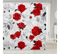 feelingyou Cortina de ducha romántica rosa roja tamaño S bonita naturaleza tema de flores cortina de baño para niños hermosas flores boceto líneas accesorios de baño con gancho