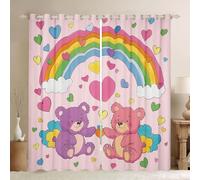 feelingyou Cortina de oso de dibujos animados para dormitorio, flores de animales lindos amor corazón forma ventana cortina para niñas adolescentes, colorido arco iris rosa decoración microfibra