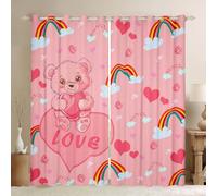 feelingyou Cortina de oso Kawaii, decoración del hogar, hermosas estrellas arco iris bowknot ventana cortinas para niñas niños, rosa amor forma corazón impresión ventana tratamiento cortinas para