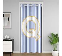 feelingyou Cortina de puerta a rayas azules y blancas 132 x 203 cm Letra inicial Q Türway Cortinas para niños Bastante Monograma Alfabeto Puerta Cortinas para Separación de Espacio