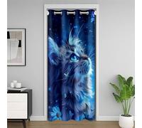 feelingyou Cortina de puerta con estampado de gato, 150 x 203 cm, años 70, diseño de margaritas, retro, para adultos, mariposas salvajes, encantadoras, gatitos, sueños, cortinas para decoración de