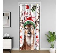 feelingyou Cortina de puerta con impresión de ciervos, 132 x 203 cm, acuarela, Navidad, animales salvajes, cortinas para niñas, cocinas de Navidad, bolas rojas, cortinas de puerta de pino para