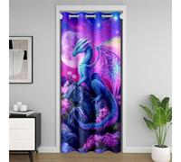 feelingyou Cortina de puerta de animales de dragón, 150 x 203 cm, animales salvajes occidentales, para adultos, lila, luna, galaxia, flores, cortinas para decoración de sombreado