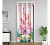 feelingyou Cortina de puerta de castillo de ensueño, 150 x 203 cm, flores verdes, hojas blancas, nubes blancas, mariposas, decoración de puerta para niñas al aire libre, bonitas cortinas para