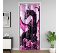 feelingyou Cortina de puerta de dragón occidental privacidad, cortina de puerta de animales salvajes morada acuarela, cortina de puerta con flores de rosas románticas, 1 panel, 132 x 203 cm