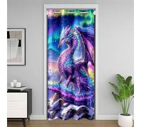feelingyou Cortina de puerta de dragón púrpura 150 x 203 cm cuento de hadas animal occidental tema puerta cortinas para cielo al aire libre montañas estrelladas puerta cortinas para decoración de
