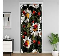 feelingyou Cortina de puerta de flor de margarita,Linda Ladybug Animal Dormitorio Decoración,Flores Botánicas Hojas Cortinas,Cortina de Puerta Verde Blackout 1 Panel 132x203cm