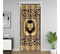 feelingyou Cortina de puerta de leopardo de león salvaje, 86 x 203 cm, estampado de piel de guepardo, rayas geométricas, para exteriores, animales salvajes con puerta amarilla, cortinas para