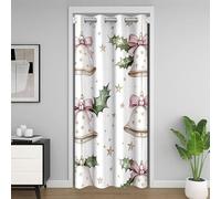 feelingyou Cortina de puerta de Navidad de dibujos animados, 86 x 203 cm, linda campana de Navidad, hojas para puerta de puerta, cortinas para exteriores brillantes estrellas rosadas Bowknot cortinas