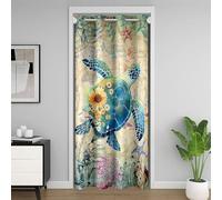 feelingyou Cortina de puerta de tortuga de mar para jóvenes y adultos, diseño retro de aventura oceánica, 106 x 203 cm, ancla coral estrella de mar impresión puerta para partición privacidad