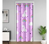 feelingyou Cortina de puerta de unicornio de dibujos animados, 132 x 203 cm, nube blanca, bonitas estrellas, dibujadas a mano, patrón de amor, cortinas para niñas, color morado, dibujos animados