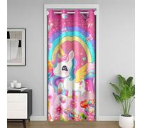 feelingyou Cortina de puerta de unicornio dulce, 106 x 203 cm, diseño de nubes de arcoíris, dulces, para niños, color rosa, cuento de hadas, estilo de dibujos animados, para la privacidad