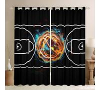 feelingyou Cortina de ventana de baloncesto, juegos de pelota 3D para niños, cortinas de ventana con tema deportivo para niñas y niños, impresión cuadrada de baloncesto, cortinas de tratamiento de