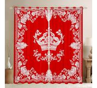 feelingyou Cortina de ventana de damasco blanco, corona y encaje floral con estampado floral para niñas y niños, vintage, gótico, bohemio, a cuadros rojos, cortinas de tratamiento de ventana para sala