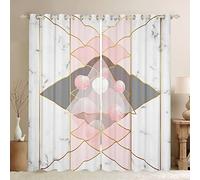 feelingyou Cortina de ventana de mármol blanco, cortinas de ventana de línea dorada para niños, triángulo gris rosa poliéster ligero para dormitorio y sala de estar, 183 x 117 cm