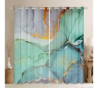 feelingyou Cortina de ventana de mármol verde, cortinas de ventana de mármol estilo esmeralda para niños y niños, lujoso poliéster ligero ondulado dorado para dormitorio y sala de estar, 183 x 117 cm