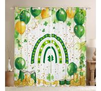 feelingyou Cortina de ventana del Día de San Patricio, trébol verde arco iris globo ventana cortinas para niñas niños, brillo dorado puntos impresión ventana tratamiento cortinas para sala de estar