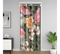 feelingyou Cortina para puerta con estampado de leopardo, 1 panel de 106 x 203 cm, hojas de palma rosa y verde retro, para niños, adolescentes, adultos, Afican Wildlife impresión de piel para