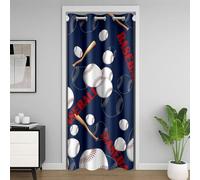 feelingyou Cortina para puerta de béisbol, 150 x 203 cm, bola de impresión 3D, juegos de pelota, para niños, deportes, puerta de privacidad, para niños, adolescentes, adultos, azul fresco, blanco