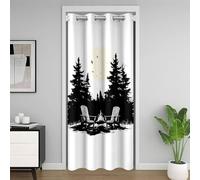 feelingyou Cortina para puerta de hoguera, 132 x 203 cm, campamentos, aventuras, bocetos, árboles clásicos, pájaro, puerta de puerta, cortinas para niños, silla de campamento de moda, impresión de