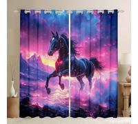 feelingyou Cortinas de apagón de caballos,Decoración de habitación de niños y niñas brillante de brillo animal,Cortinas de ventana brillantes Fsntasy de ensueño,Rosa púrpura 2 paneles,XL tamaño