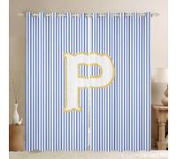 feelingyou Cortinas de ventana a rayas blancas azules para dormitorio, tamaño S Inicial Letra P Sombra Decoración del hogar Bonita cortinas de ventana de alfabeto monogramado 2 paneles para niños