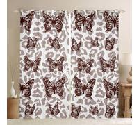 feelingyou Cortinas de ventana con estampado de leopardo, tamaño M marrón rural retro mariposa patrón de línea sombra decoración del hogar guepardo africano animales salvajes piel cortinas de ventana