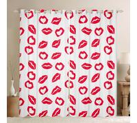 feelingyou Cortinas de ventana con impresión de labios rojos para dormitorio, tamaño S, forma de corazón, estilo romántico, decoración del hogar, San Valentín, buena suerte cortinas de ventana 2