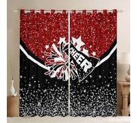 feelingyou Cortinas de ventana de animadoras, M Tamaño M Diamantes Blancos Rojo Brillo Impresión Sombra Decoración del Hogar Gimnasia Animadora Tema Decoración Cortinas de Ventana 2 Paneles para Niños