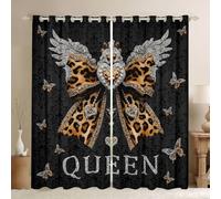 feelingyou Cortinas de ventana de Bowknot marrón, XXL tamaño leopardo impresión arco mariposa sombra decoración del hogar brillante encaje de diamante Damasco patrón cortinas de ventana para niños