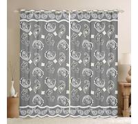 feelingyou Cortinas de ventana de cachemira gris, tamaño XXL bohemio, exótico, clásico, flores, decoración del hogar, flores, espiral, patrón de remolino, cortinas de ventana para niños