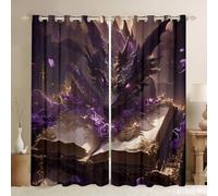 feelingyou Cortinas de ventana de dragón occidental, animales rosas y salvajes exóticas decoración del hogar, flores románticas cortinas de ventana moradas doradas duraderas para regalos de niños, 2